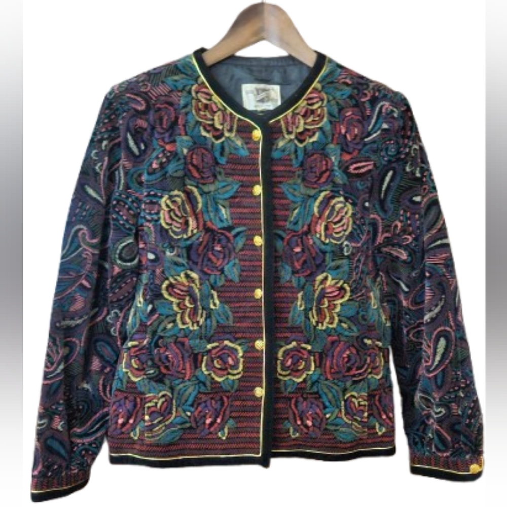 Saxton Hall Vintage Jacket/Blazer Dark Floral Bohemian Roses Artsy